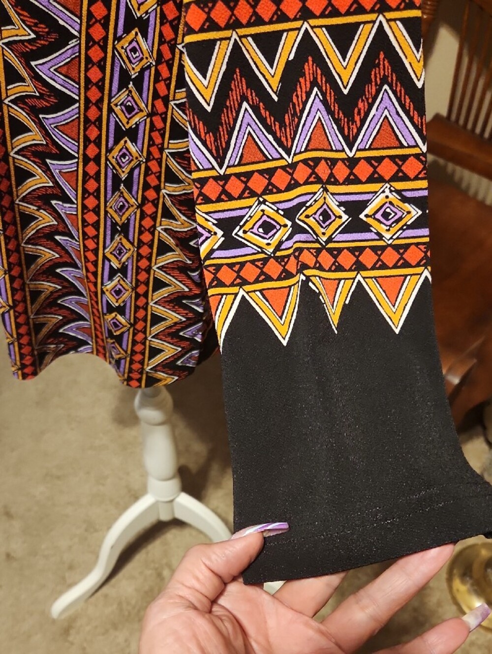Bob Mackie Black, Orange & Purple Printed Long-Sleeve Scoop Neck Tunic - Picture 3 of 5